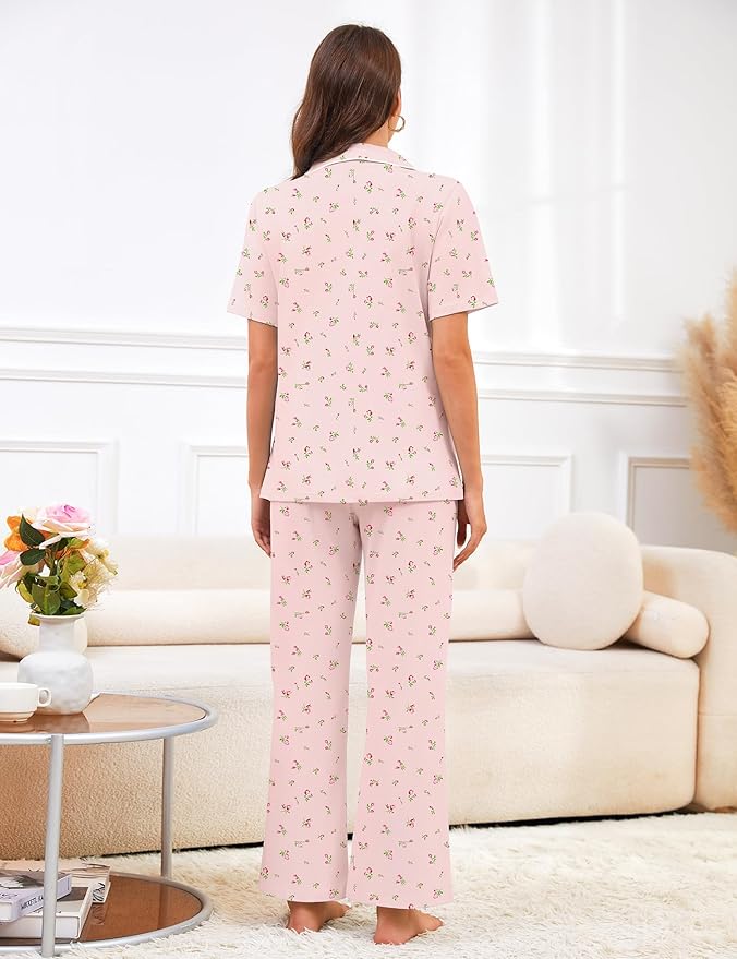 Women's 100% Cotton Pajama Set - Short Sleeve - 2 Piece