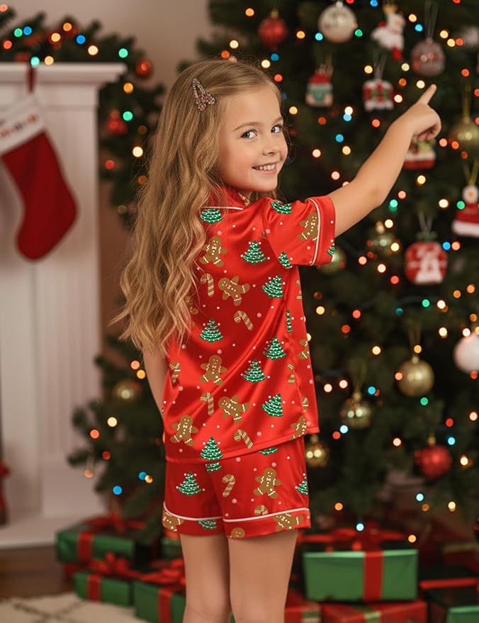 Satin Pajama Set - Short Sleeve - 2 Piece
