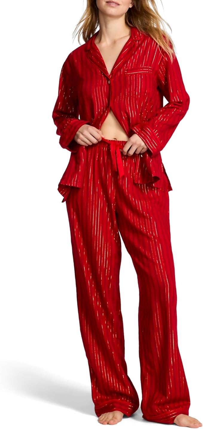 Women's Flannel Pants Pajama Set - Long Sleeve - 2 Piece