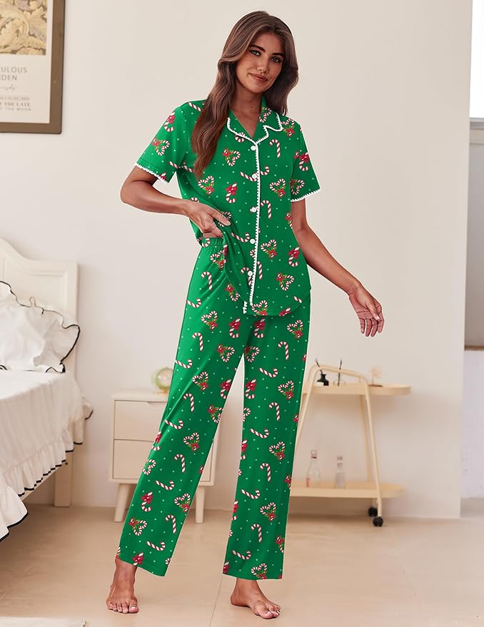 Women's Pants Pajama Set - Short Sleeve - 2 Piece