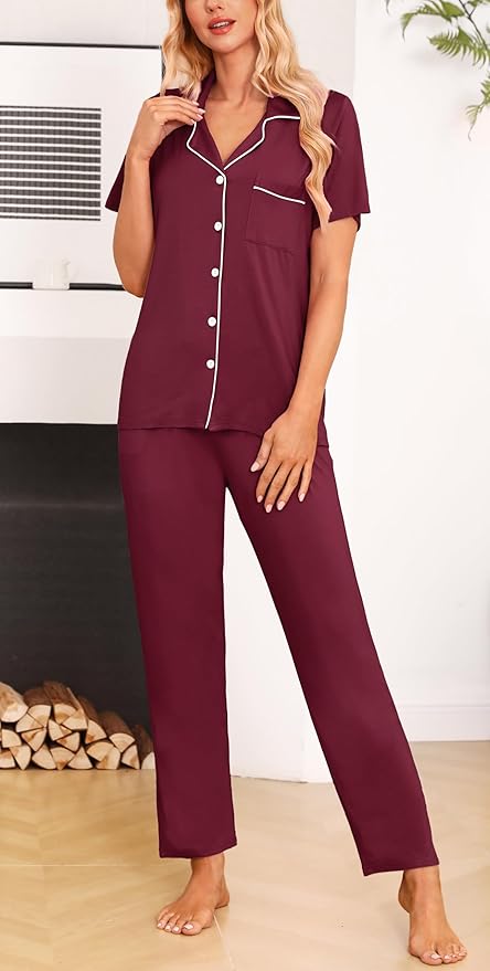 Women's Pants Pajama Set - Short Sleeve - 2 Piece