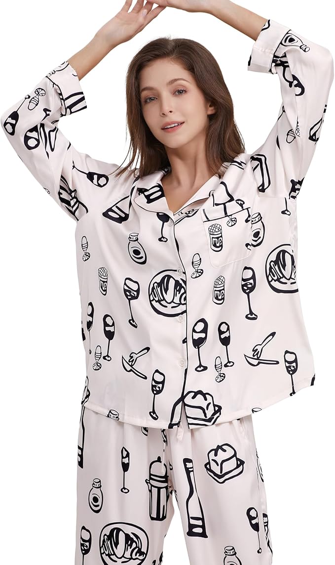 Satin Pajama Set - Long Sleeve - 2 Piece