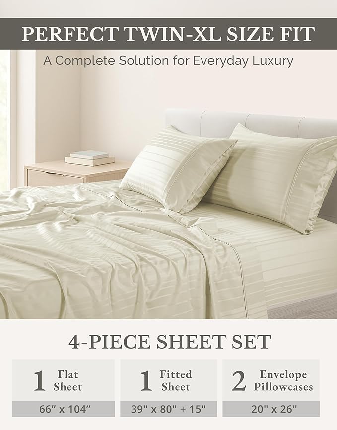 100% Cotton Bed Sheet Set - Twin XL - 15 in Deep Pocket - 4 Piece