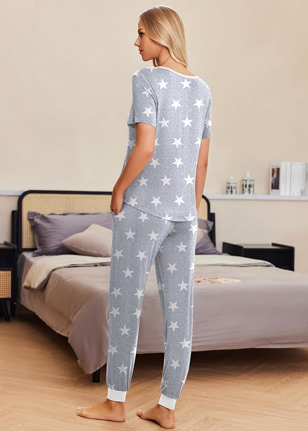 Women's Pants Pajama Set - Short Sleeve - 2 Piece