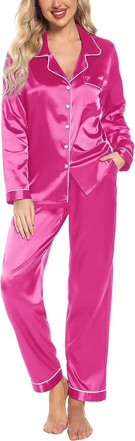 Women's Satin Pajama Set - Long Sleeve - 2 Piece