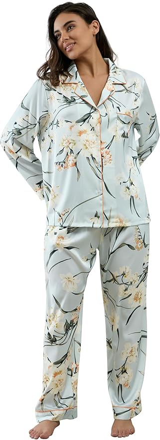 Satin Pajama Set - Long Sleeve - 2 Piece