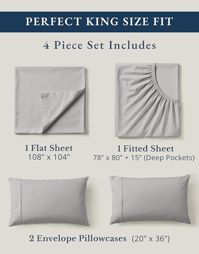 Linen Bed Sheet Set - King - 15 in Deep Pocket - 4 Piece