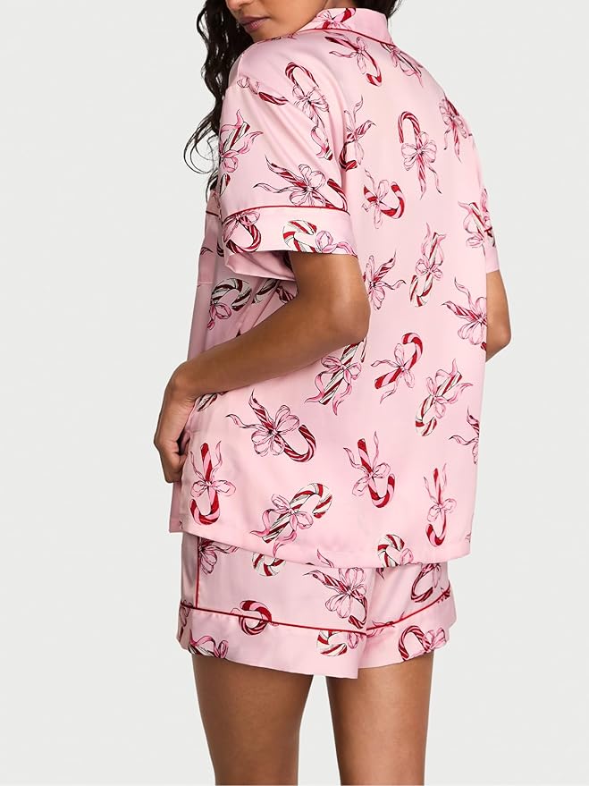 Women's Satin Shorts Pajama Set - Short Sleeve - 2 Piece