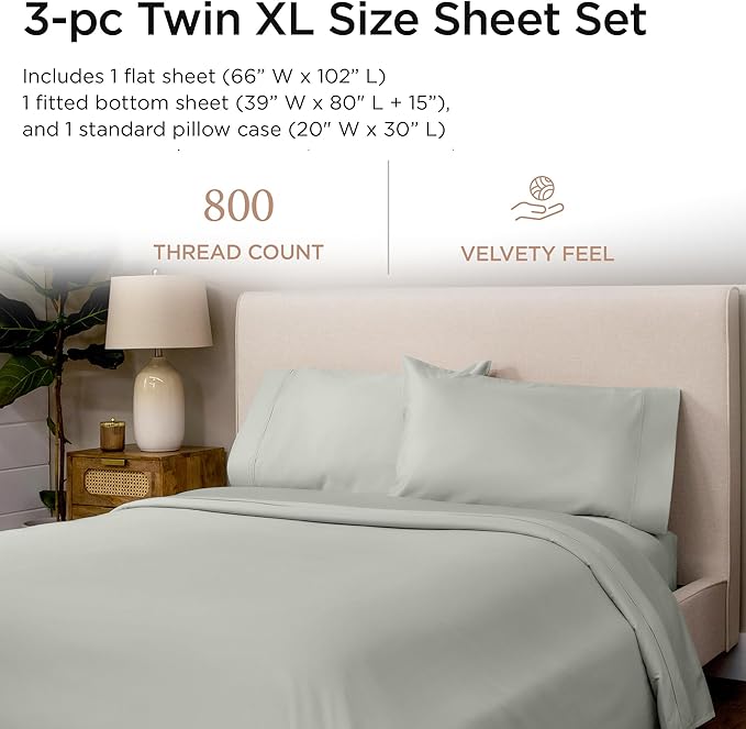 100% Cotton Bed Sheet Set - Twin XL - 15 in Deep Pocket - 3 Piece