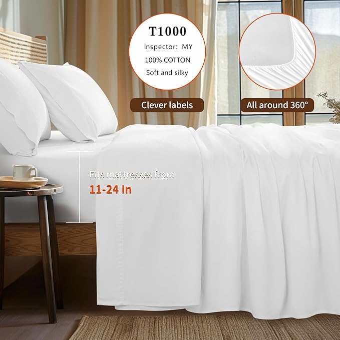 100% Cotton Bed Sheet Set - King - 4 Piece