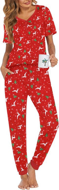 Women's Pants Pajama Set - Short Sleeve - 2 Piece