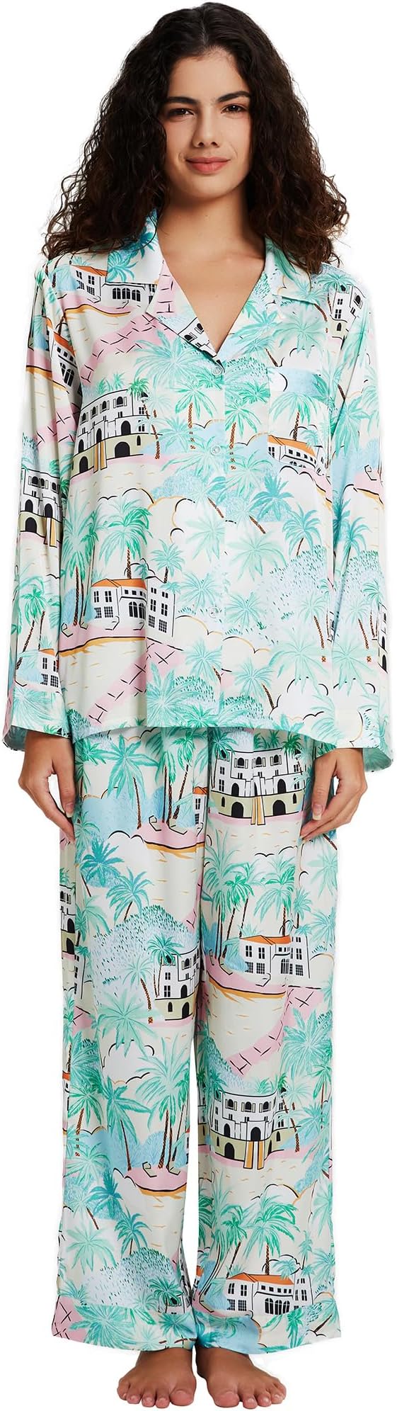 Satin Pajama Set - Long Sleeve - 2 Piece