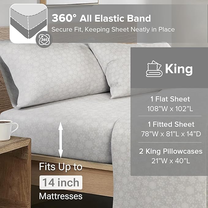 Flannel Bed Sheet Set - King - 4 Piece