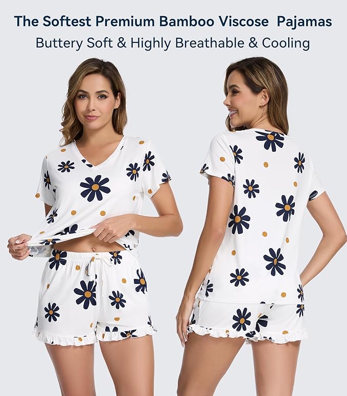 Bamboo Cooling Shorts Pajama Set - Short Sleeve - 2 Piece
