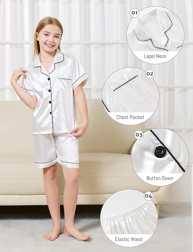 Satin Pajama Set - Short Sleeve - 2 Piece