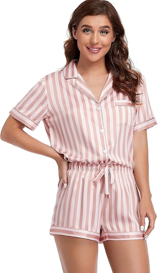 Women's Satin Pajama Set - Short Sleeve - 2 Piece