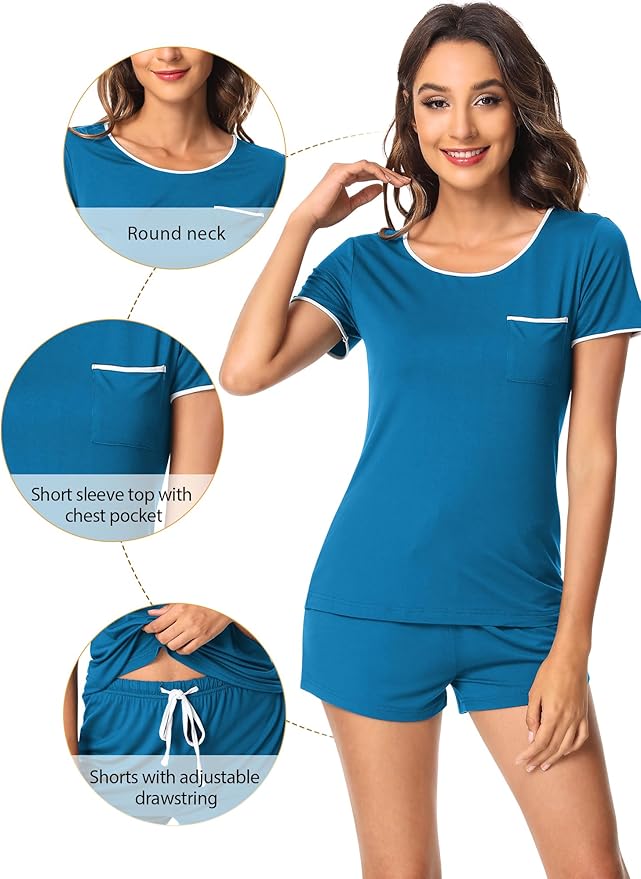 Women's Bamboo Cooling Pajama Set - Short Sleeve - 2 Piece