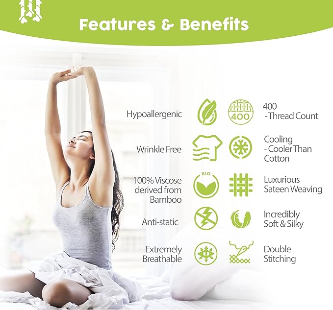 Bamboo Cooling Bed Sheet Set - King - 4 Piece