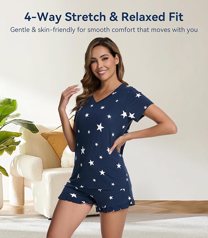 Bamboo Cooling Shorts Pajama Set - Short Sleeve - 2 Piece