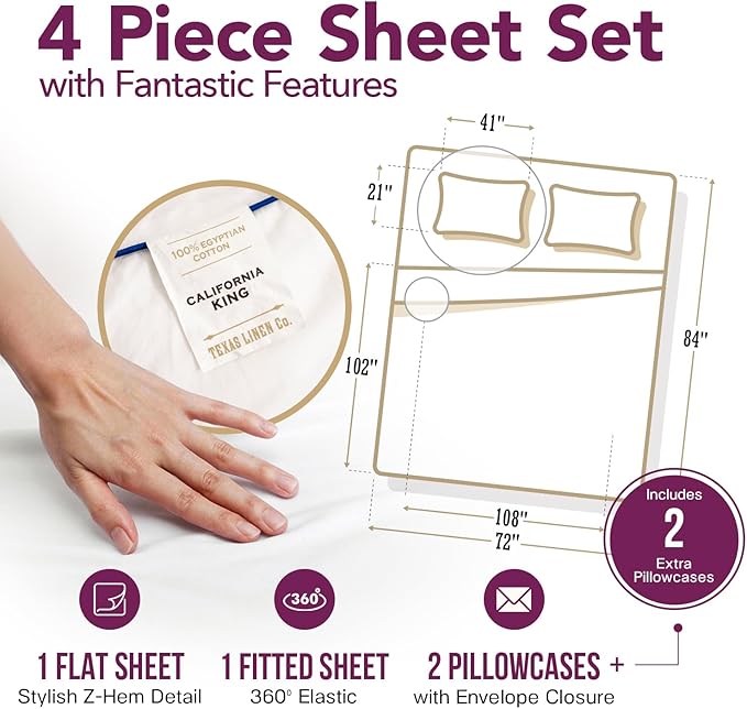Linen Cooling Bed Sheet Set - California King - 17 in Deep Pocket - 4 Piece