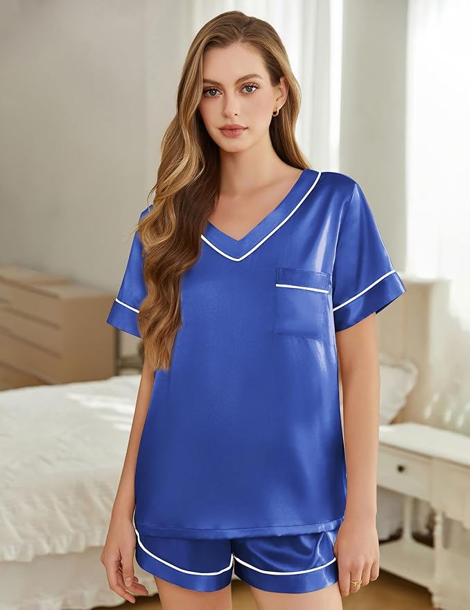 Women's Satin Pajama Set - Short Sleeve - 2 Piece