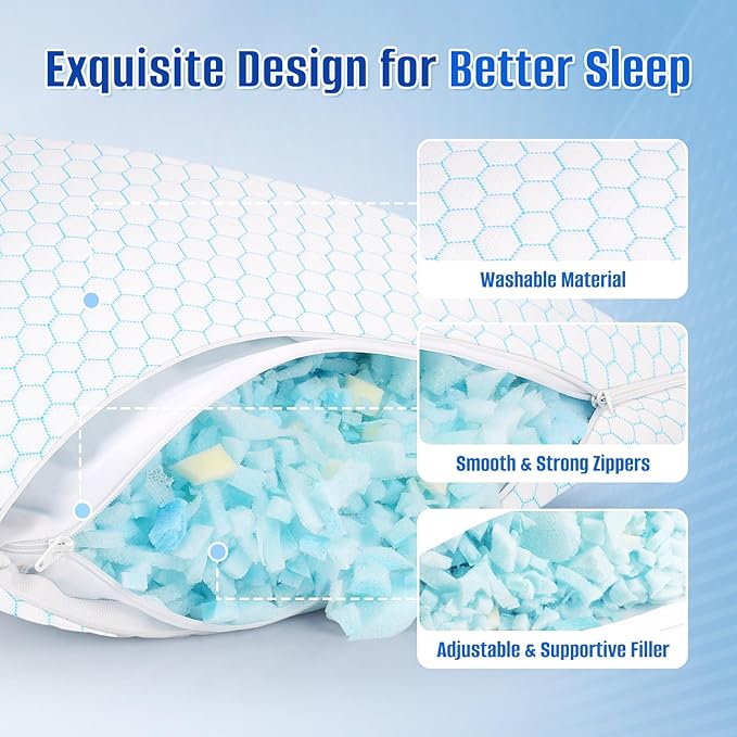 Memory Foam Cooling Bed Pillow - Queen - 2 Piece