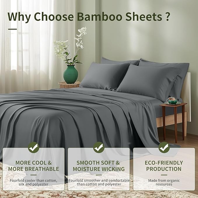 Bamboo Cooling Bed Sheet Set - King - 6 Piece