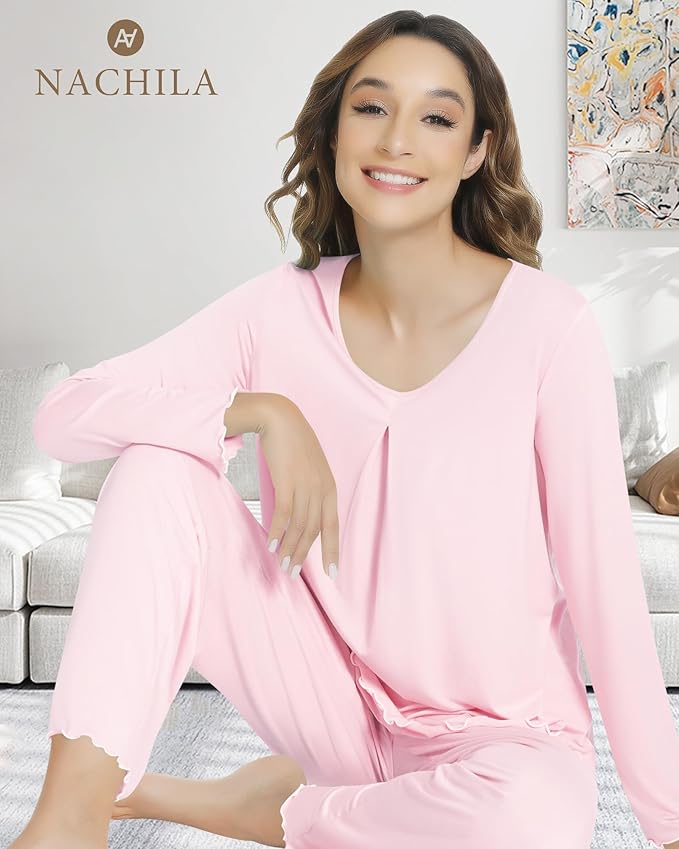 Women's Bamboo Pants Pajama Set - Long Sleeve