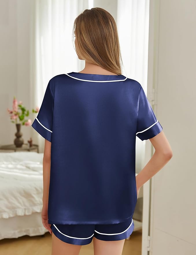 Women's Satin Pajama Set - Short Sleeve - 2 Piece