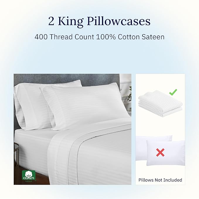 100% Cotton Pillowcase Set - King - 2 Piece
