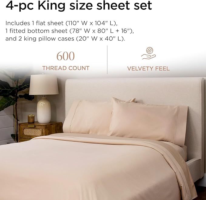 100% Cotton Cooling Bed Sheet Set - King - 4 Piece