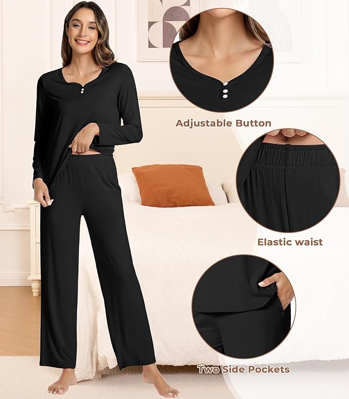 Women's Bamboo Pants Pajama Set - Long Sleeve - 2 Piece