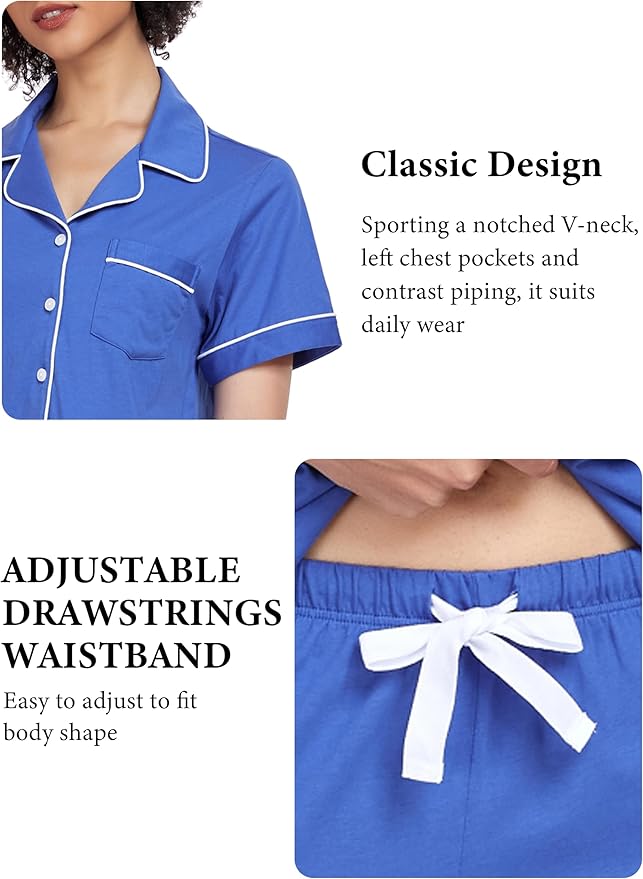 Women's 100% Cotton Capri Pajama Set - Short Sleeve - 2 Piece