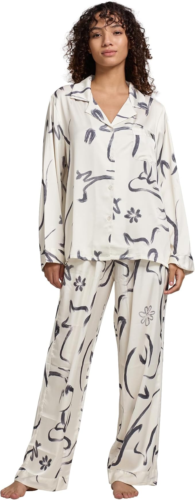 Satin Pajama Set - Long Sleeve - 2 Piece