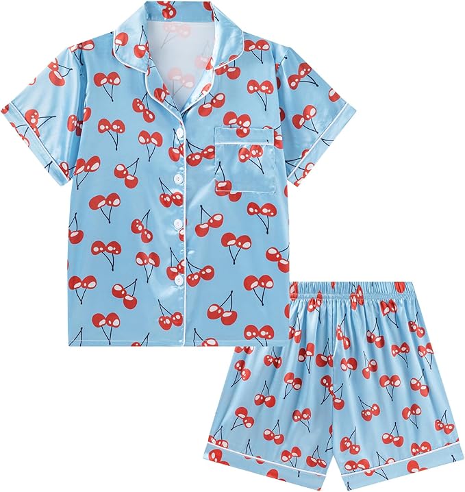 Satin Pajama Set - Short Sleeve - 2 Piece