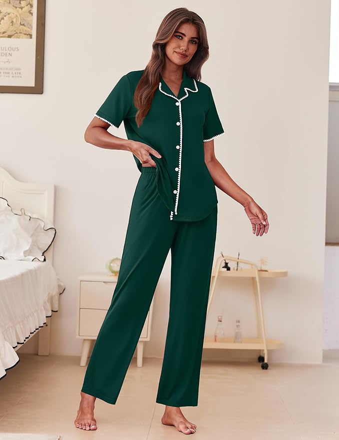 Women's Pants Pajama Set - Short Sleeve - 2 Piece
