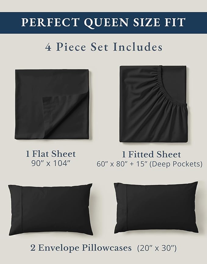 Linen Cooling Bed Sheet Set - Queen - 4 Piece