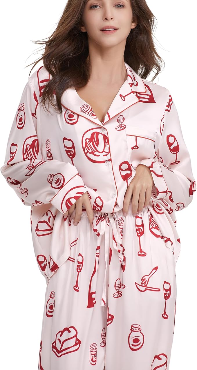 Satin Pajama Set - Long Sleeve - 2 Piece