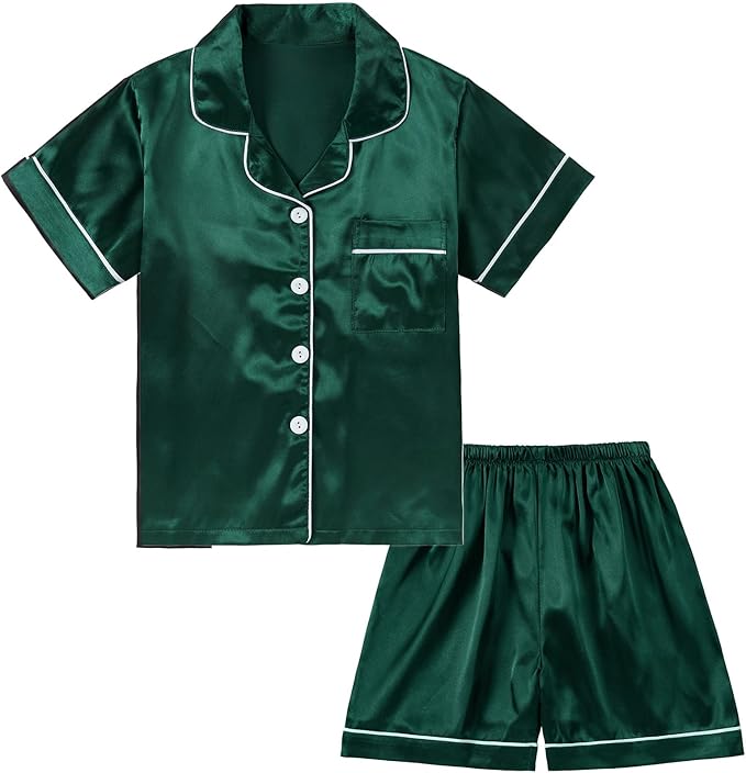 Satin Pajama Set - Short Sleeve - 2 Piece