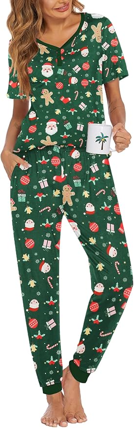 Women's Pants Pajama Set - Short Sleeve - 2 Piece