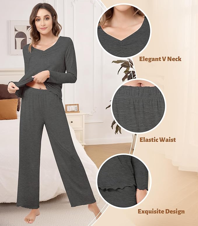 Women's Bamboo Pants Pajama Set - Long Sleeve - 2 Piece