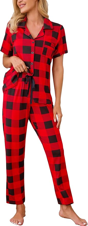 Women's Pants Pajama Set - Short Sleeve - 2 Piece