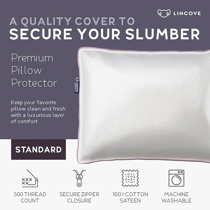 100% Cotton Pillow Protector - Standard - 2 Pack