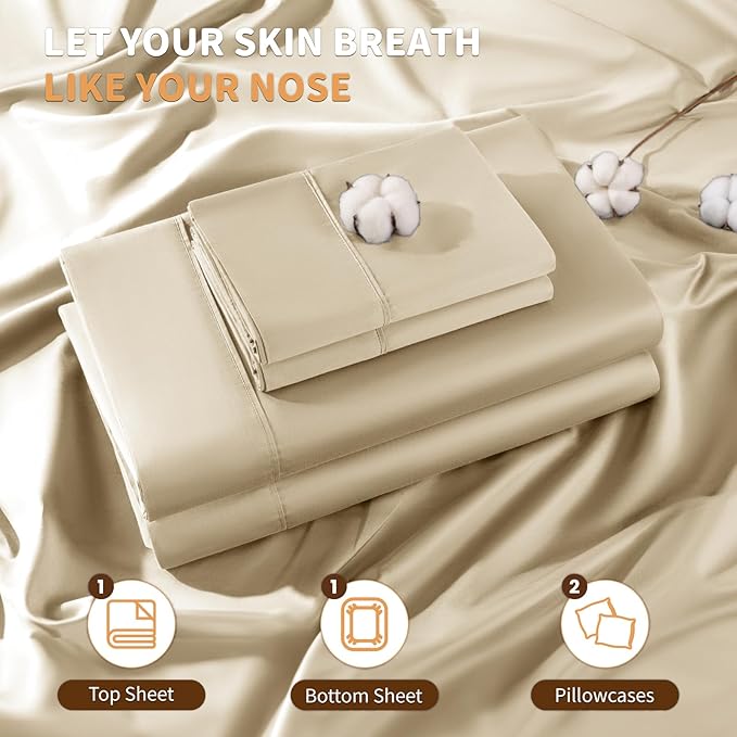 100% Cotton Bed Sheet Set - Full - 4 Piece