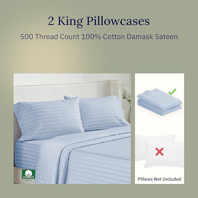 100% Cotton Pillowcase Set - King - 2 Piece