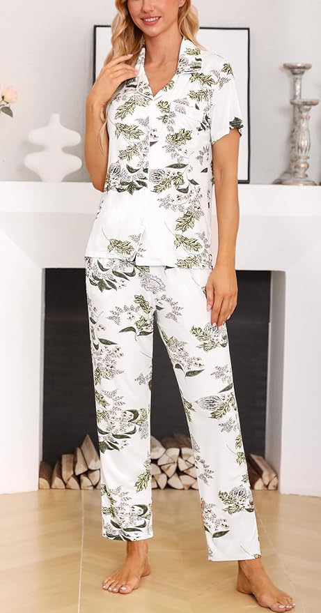 Women's Pants Pajama Set - Short Sleeve - 2 Piece