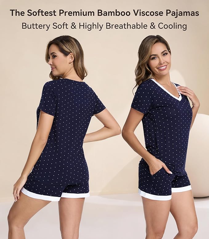 Women's Bamboo Cooling Pajama Set - Short Sleeve - 2 Piece