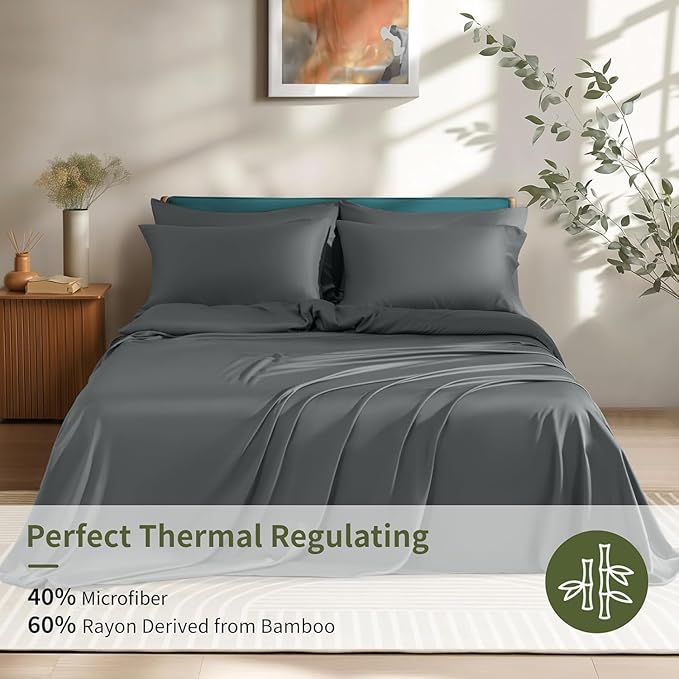 Bamboo Cooling Bed Sheet Set - King - 6 Piece