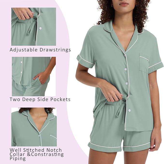 Women's Bamboo Cooling Pajama Set - Short Sleeve - 2 Piece