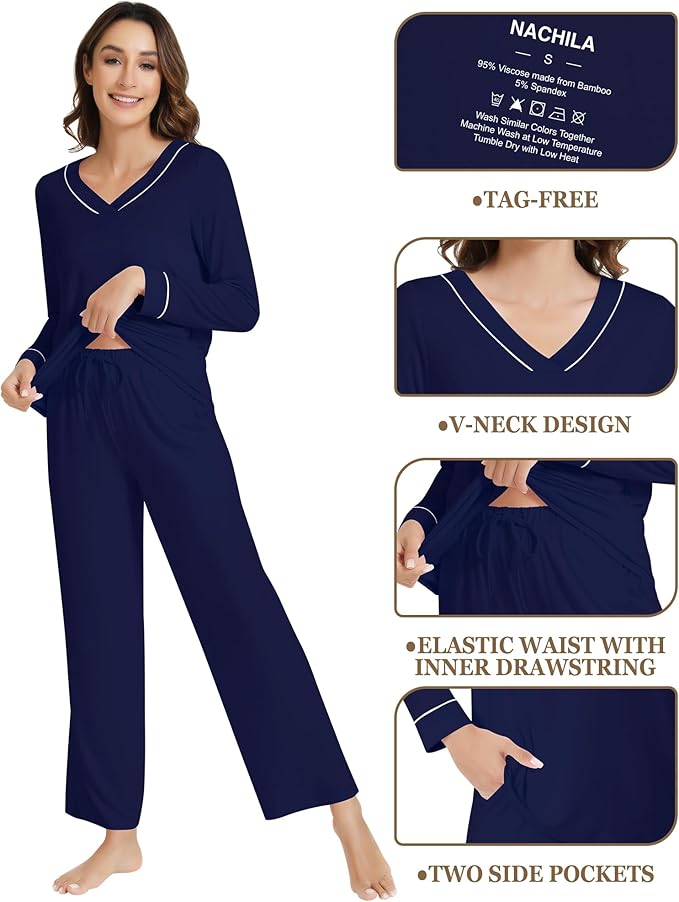 Women's Bamboo Pants Pajama Set - Long Sleeve - 2 Piece